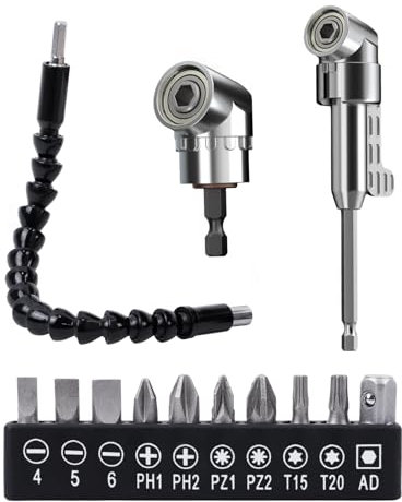 BoxedHome 13 adaptadores de ángulo de 105 °, para destornillador inalámbrico, con eje flexible, vástago hexagonal de 1/4 pulgadas, para garajes, constructores