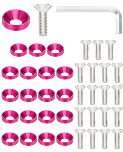 PATIKIL Kit de Rondelle Fraisée M6 Finition, 40 Ensemble en Alliage d'Aluminium pour Vis à Tête Plate pour Accessoires Mécaniques et Modèles DIY, Rose Rouge