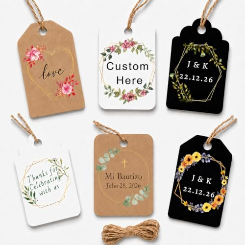 Jishiletao Personalisierte Geschenkanhänger, personalisierbare Mi Bautizo Hängekarte für Party | Dankeschön, dass Sie mit uns feiern, Hochzeitszubehör, Geburtstagsparty, Handwerk, dickes Papier mit Schnur