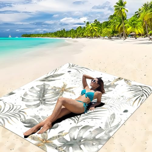 Treer Alfombra de Playa Antiarena, Rayas 3D Esterilla Toalla Playa Extra Grande Manta Exterior de Ultra Ligera de Pícnic para Vacaciones Camping Viajes (Hoja de Monstera,200x200cm)