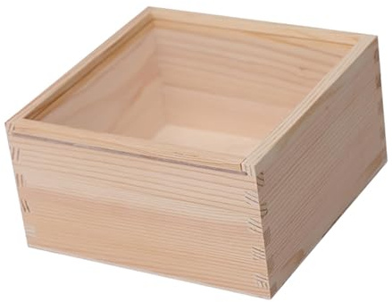 OJREEUB Boîte en bois anti-poussière à faire soi-même avec couvercle transparent pour décoration d'intérieur, mariage, bijoux, organiseur, 15 x 15 x 10 cm, couleur bois, 15 x 15 x 10 cm