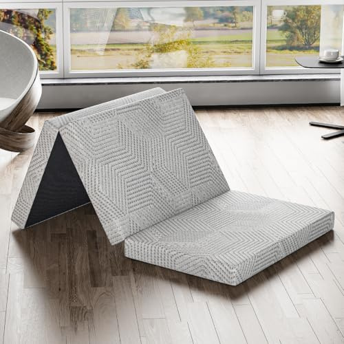 EGOHOME Klappmatratze 65x196 cm, Gästematratze Klappbar Höhe 10 cm, Faltbare Matratze Härtegrade H3, Reisematratze, 3-Teilige Gel Visco Schaumstoff Faltmatratze für Reisen, Camping, Boden, Gästebet