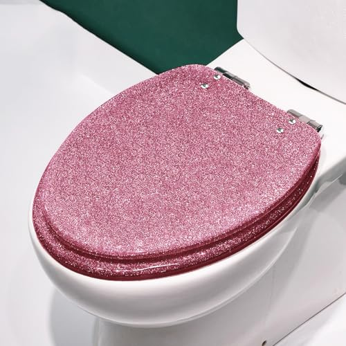 Giural WC Sitz Mit Absenkautomatik, 44 * 36.5cm Toilettensitz Aus Kunstharz Glitzer Toilettendeckel, Klodeckel Mit Absenkautomatik Einfache Montage Deckel Klobrille, 36X42cm,Rosa