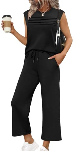 Summer Outfits for Women 2026 Lounge Sets Workout Cruise Outfits Pjs Two Piece Vacation Outfits Business Casual 2 Piece Matching Sets Clothing Athletic Spring Conjuntos De 2 Piezas Para Mujer Black L
