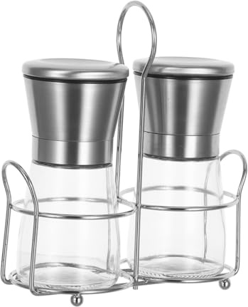 Gatuida Set Moulins à Poivre et Sel Manuel Acier Inox et Verre avec Support Compact Moulin Réglable pour Poivre Sel et Épices Broyeur Portable Polyvalent pour Cuisine et Extérieur