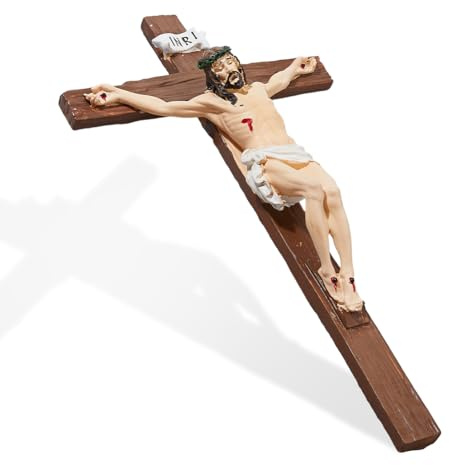 DICOSMETIC Crucifix mural en résine de 25 cm, crucifix catholique pour murs, croix religieuse, cadeau de Noël et de Pâques pour décoration de maison et de bureau