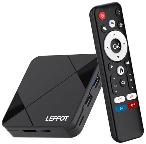 LEFFOT Android 14 TV Box 2025, 2GB RAM + 16GB ROM, 4K Ultra HD Boitier IP-TV, 4K@60Hz Sortie Vidéo, Support Contrôle Vocal, 2.4G & 5G WiFi 6 BT 5.4 USB 3.0 100M Ethernet HDR10, RK3518 Quad-Core A53
