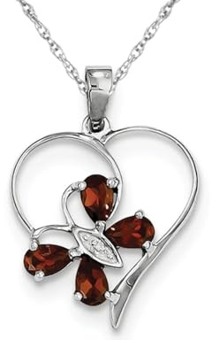 Sterling Silver Granat Butterfly Heart Hänge Halsband 9/10 Carat med kedja