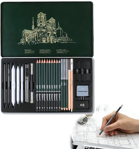 Caldamn 27 teiliges Bleistift Set mit Zeichenstifte und Kohle | Professionelles Bleistifte Set zum Zeichnen, Skizzen Zubehör mit Kohlestifte, Graphitstift für Künstler
