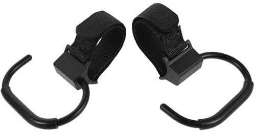 MUSISALY Ganchos para Cochecito Giratorios 2 Piezas, Gancho Ajustable de Aleación Plástica Negra, Prácticos Colgadores para Bolsas de Pañales y Compras, Accesorios Resistentes para Uso