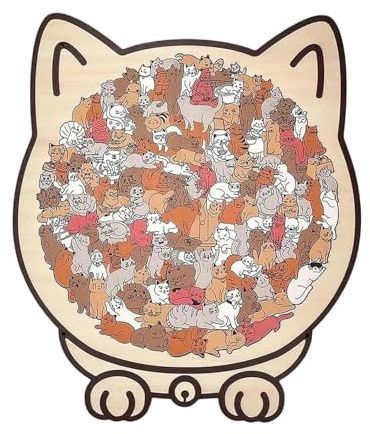 Puzzle en Bois 135 pièces en Forme de Chat aux Couleurs Morandi, encadré par de charmants Contours de Chats, Puzzle en Bois en Forme d'animal, Jouet de réflexion créatif, Cadeau créatif