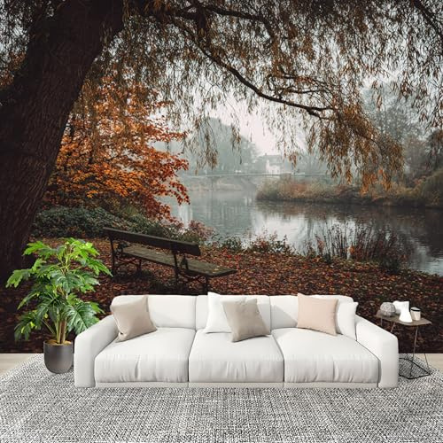 Vlies Fototapete Kinderzimmer Landschaft Fluss BäUme Herbstpark Moderne Vliestapete Wandtapete, Fototapeten für Schlafzimmer, Wohnzimmer, Natur Kindertapete Wanddeko 400x280 cm