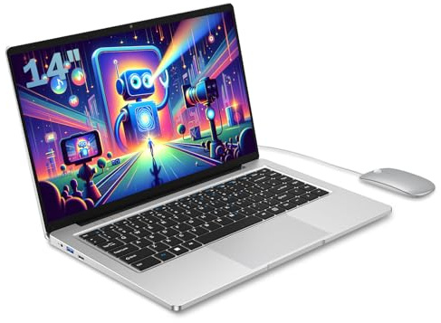 Ordinateur Portable 14 Pouces,PC Portable Celeron N4000 6GB RAM 128GB SSD, Laptop Portable Prennent en Charge 2.4G / 5G WiFi, Bluetooth, Computer Protable avec Longue Durée de vie de la Batterie.