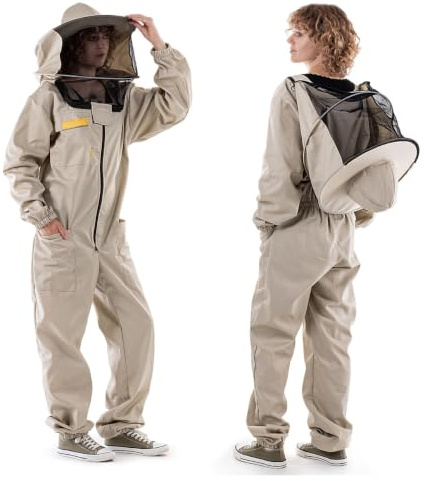 KADAX Imkeranzug mit Hut und Schleier, Größe L, Schutzanzug aus Polyester und Baumwolle, Bienenschutzanzug, Imker Anzug mit Imkerhut, Ganzkörper Schutzkleidung