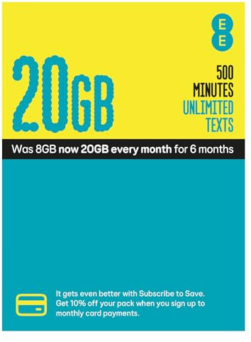 EE Pay As You Go SIM Card UK PREPAID PAYG £10 Bundle 8GB + (12GB FREE DATA every month for 6 months with regular top ups (Promotion request deadline of 07.10.2025)
