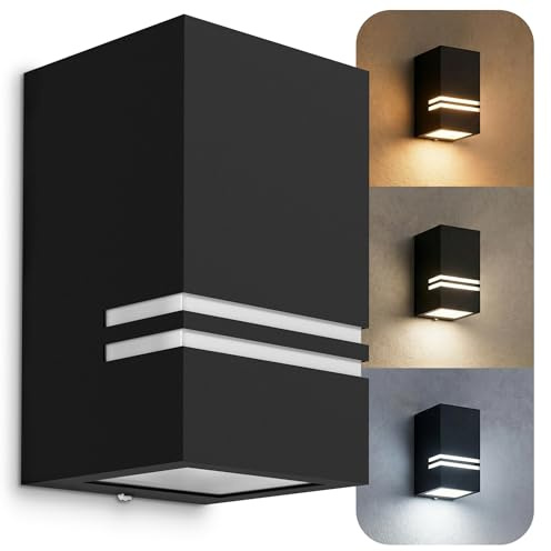 SSC-LUXon JOVO-S Außenwandleuchte schwarz IP44 GU10 5W 3 Lichtfarben | Schwarze Edelstahl-Aufbaulampe Up oder Down für Garten, Eingang & Hausfront - inkl. GU10 LED, warm / neutral / tageslicht