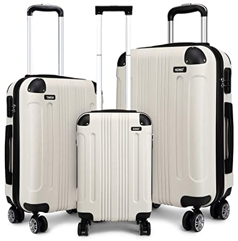 Kono Suitcase Sets 3 piece Lightweight ABS Hard Shell Luggage (Beige)