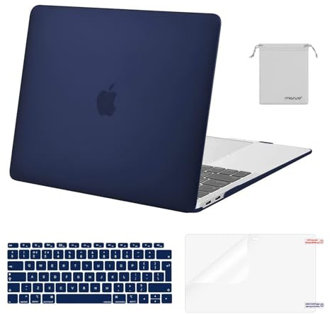 MOSISO Coque Compatible avec MacBook Air 13 Pouces M1 Compatible 2021-2018 A2337 A2179 A1932, Coque Rigide&Housse Clavier&Film D'écran&Sac de Rangement pour MacBook Air 13,3 Pouces,Bleu Marin