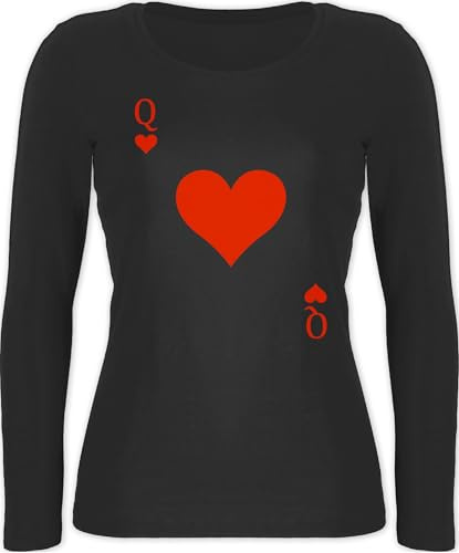 Shirtracer - Langarmshirt Damen - & Fasching - Queen Kartenspiel Karneval I Spielkarte Dame Rot Herzdame