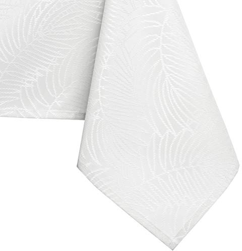 AmeliaHome Tischdecke 140x280 cm Tischtuch Tafeldecke Fleckschutz Gaia | Lotuseffekt Abwaschbar Wasserabweisend Ornament weiß