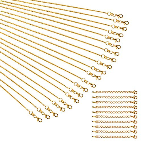 30 Set 925 Sterling Plated Snake Chain and Extenders - 20pcs for Jewelry Making 18Inch DIY Necklace With Lobster Clasps, 10pcs Bracelet Extension (Gold)