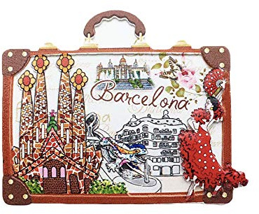 Barcelona Spanien 3D-Koffer-Kühlschrankmagnet aus Kunstharz, Reise-Souvenirs, handgefertigt, Heim- und Küchendekoration, Barcelona-Kühlschrankmagnet, Sammlungsgeschenk