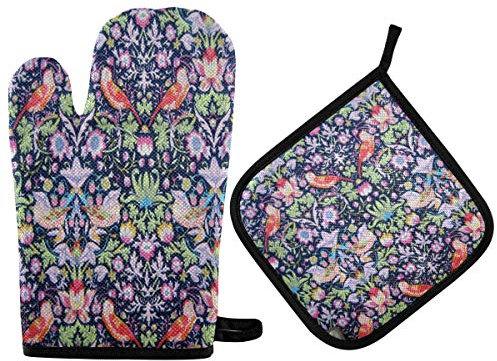 Oven Gloves and Pot Holders Set William Morris Oven Mitt Heat Resistant to 400 F Kitchen Non-Slip Grip Oven Gloves for Microwave BBQ Cooking Baking Grilling