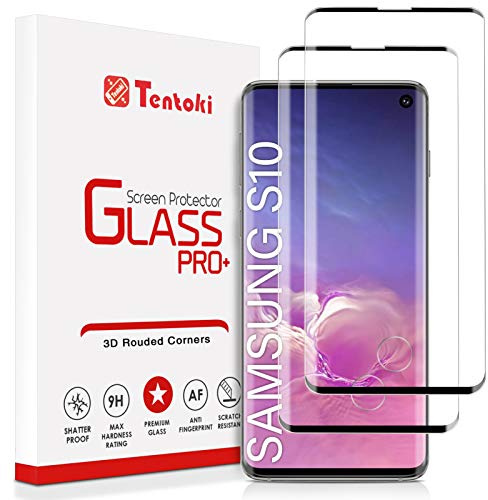 Tentoki Screen Protector Compatible with Samsung Galaxy S10, [2-Pack] HD Full Coverage Tempered Glass Screen Protector for Samsung Galaxy S10