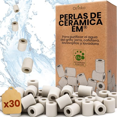 ORINKO® Perle di Ceramica EM Grigie x30 - Filtrazione Naturale per Acqua Rubinetto - Anticalcare per Elettrodomestici e Vasi Piante - Durata 10 Anni - Microorganismi Efficaci senza Plastica