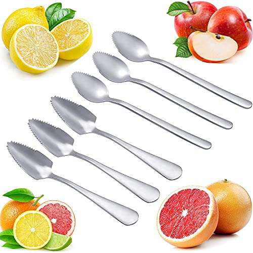 Jsleid 6 Stücke Grapefruitlöffel, Grapefruitlöffel, Grapefruitlöffel Edelstahl, Gezackte Grapefruitlöffel, Grapefruit Dessertlöffel, Schaber, gezackter Rand, für Kiwi, Apfel, Birne, Zitrusfrüchte