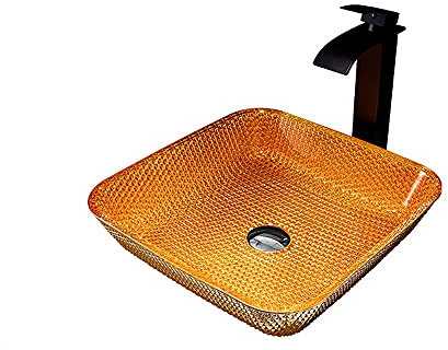 ALYHYB Badezimmer Waschbecken Glasgefäß Waschbecken mit Wasserhahn & Popup-Drain-Kombination, oberhalb der Counter-Vanity-Schüssel-Schiffs-Waschbecken für Toilettenkabinett (Größe : B 6 Piece Set)