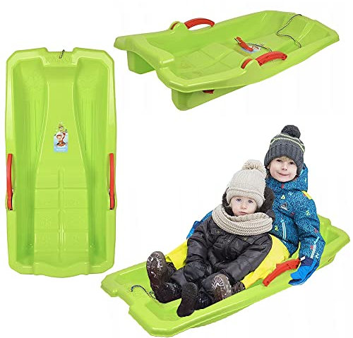 Bobschlitten Bob Rodel Schneegleiter Bremshebel Zugseil Kinder Schnee Winter (Grün)