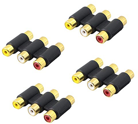 PNGKNYOCN 3 Accoppiatore RCA Femmina a Femmina Confezione da 4 Adattatore Convertitore di Genere Audio Video AV per Altoparlante, Cavo RCA, Amplificatore Ecc（ Bianco/Rosso/Giallo）