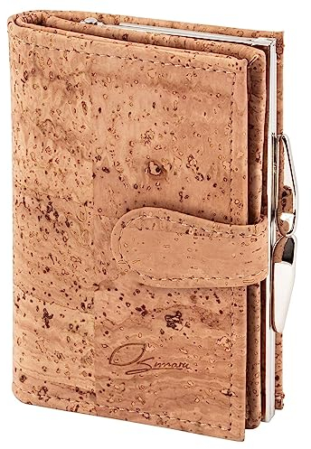 Simaru Geldbörse Damen Vegan aus Kork, RFID-Schutz, Geldbeutel f. 12+Cards, Scheine & Münzen, edler Bügelverschluss, Portemonnaie nachhaltig & langlebig (Beige)