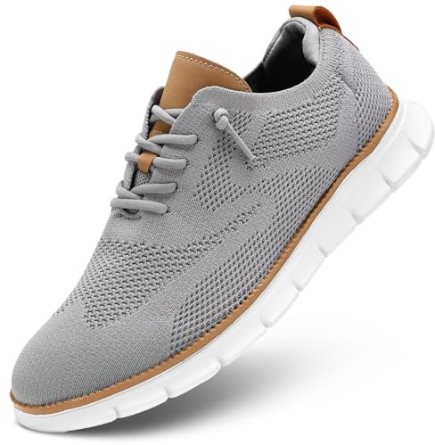 Men's Casual Dress Shoes Fashion Mesh Oxfords Business Walking Work Sneakers Comfortable Lightweight Soft Sole Grey