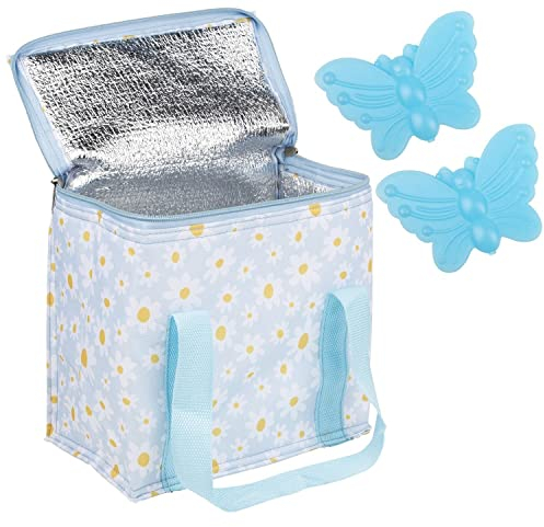 Haushalt International Kühltasche groß 7L faltbar Kühlbox Thermotasche 24x15x22 cm Isotasche Picknick mit 2 x Kühlakkus Schmetterling, mehrfarbig