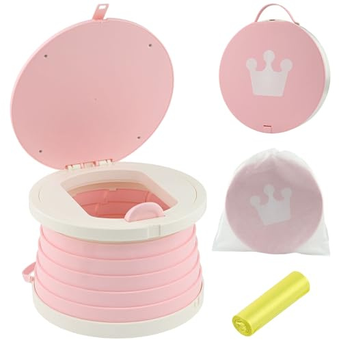 DRERIO Reisetöpfchen Tragbares Töpfchen Faltbares Töpfchen Kleinkinder-Toilettentöpfchen Trage Töpfchen Kinder Töpfchen Trainingssitz für Kinder Kleinkinder Reisetöpfchen Toilettensitz (Rosa)
