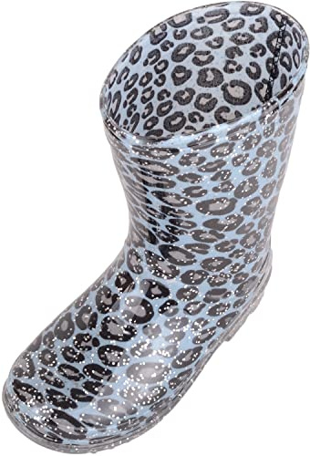ABSOLUTE FOOTWEAR Bottes en caoutchouc imperméables à enfiler pour enfants et filles Motif léopard, bleu, 25 EU