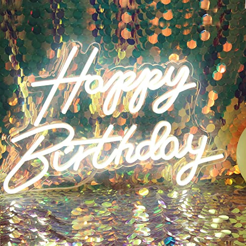 LED-skylt med ”Happy birthday” i neon, nattlampa, födelsedagsfest, dekoration, USB-driven, dekorativ för bakgrundsfest, sovrum, väggdekor, 5 V, vit