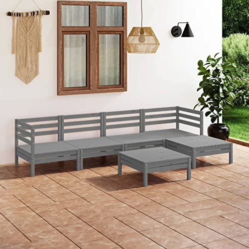 Mogou 6-TLG. Garten-Lounge-Set, Lounge Gartenmöbel Set, Terassenmöbel Wetterfest, Gartenlounge, Balkon Möbel, Garten Loungemöbel Set, Massivholz Kiefer Grau