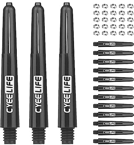 CyeeLife 15 st dartaxlar med 20 st metallringar, 5 uppsättningar plaststammar svart 35 mm