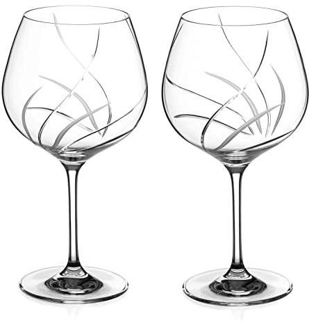 DIAMANTE Gin Copa Glasses Pair 'Meadow' - Hand Cut Crystsal Gin Glasses Set of 2 - Burgundy Gift Box