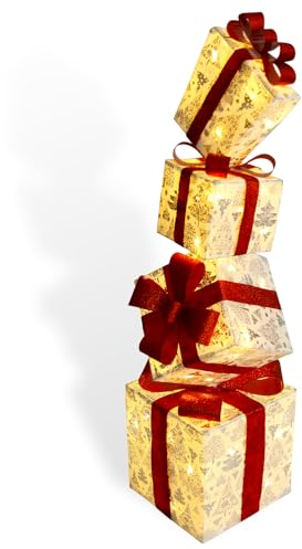 CCLIFE Boîte Cadeaux Lumineuse de Noël, Un Ensemble de 4 boîtes Cadeaux LED pour la décoration de Noël ou des fêtes CushHom