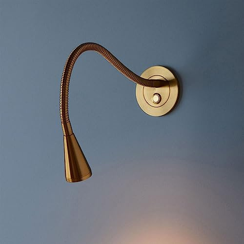 RXPVUXE Gold Wall Mount Reading Light LED Bedside Wall Light Flexible Gooseneck Wall Sconce with Push Switch, Modern Bedroom Headboard Reading Lamp 3000K Bed Side Decor Wall Spotlight 3000K