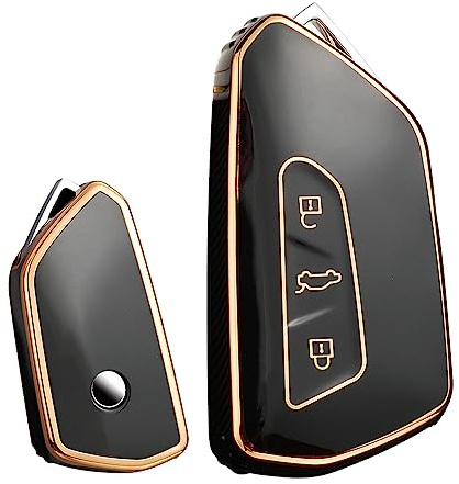 ontto Schlüsselhülle Passt für VW Golf 8 R GTI ID.4 ID.3 ID.5 Multivan T7 Caddy Skoda Octavia A8 Enyaq Seat Leon FR MK4 Autoschlüssel Hülle TPU Schlüsseletui Schutzhülle Schlüsselanhänger-Gold Schwarz