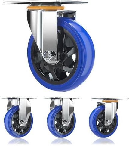 ESOYAWE Industrie Bockrolle Transport Lenkrolle 4er Set, Durchmesser 100mm 125mm Leise Gummi Ersatz Rollen, Doppelte Kugellager, Polyurethan Radnabe, Mit Metallplatten, Trolleys Und Möbelroller