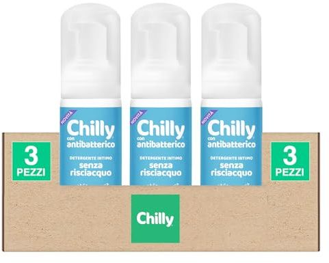 Chilly Antibatterico Detergente Intimo in Mousse Senza Risciacquo Azione Protettiva e Anti-Odore con Timo e Salvia Igiene Rapida pH 5 Uso Quotidiano Ginecologicamente Testato - 3 Flaconi da 100ml
