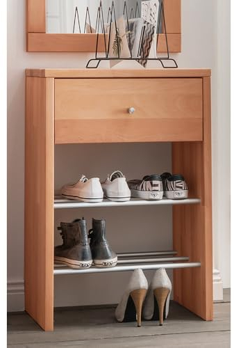 Lomadox Massivholz Flurschrank Flurkommode Schuhschrank Schuhkommode mit Schublade Schuhablage Buche massiv 50x76x35 cm