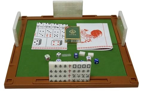 NEWFUN Majong Stones Game, 22mm Mahjong Game, Mini Traditional Chinese Riichi Mahjong Set with 144 Majong Toys, Chinese Majong Game Set for Leisure Travel Party Family Games