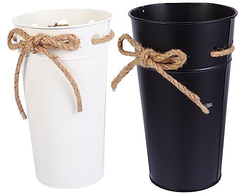 BESPORTBLE 2stücke Eisen Blumeneimer Pastoral Stil Blumenarrangementbehälter Blumenbehälter Mit Seildekor Für Büro Zuhause Garten